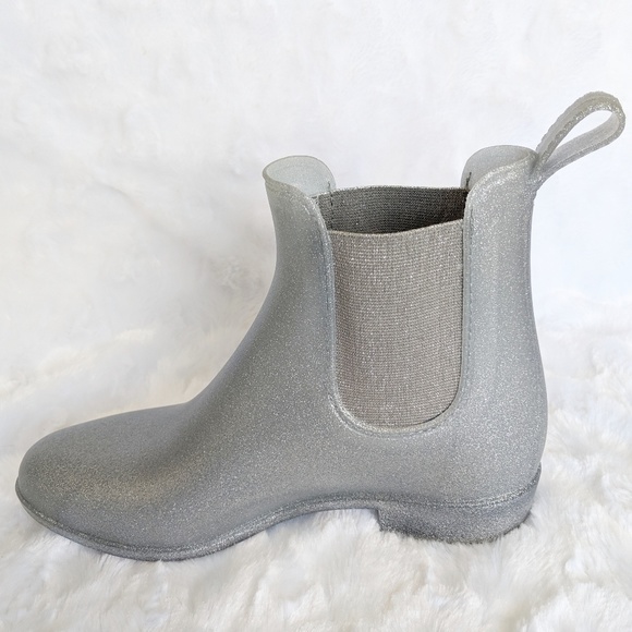 NIB J. Crew Chelsea Rain Boot in Silver Glitter - Picture 6 of 8